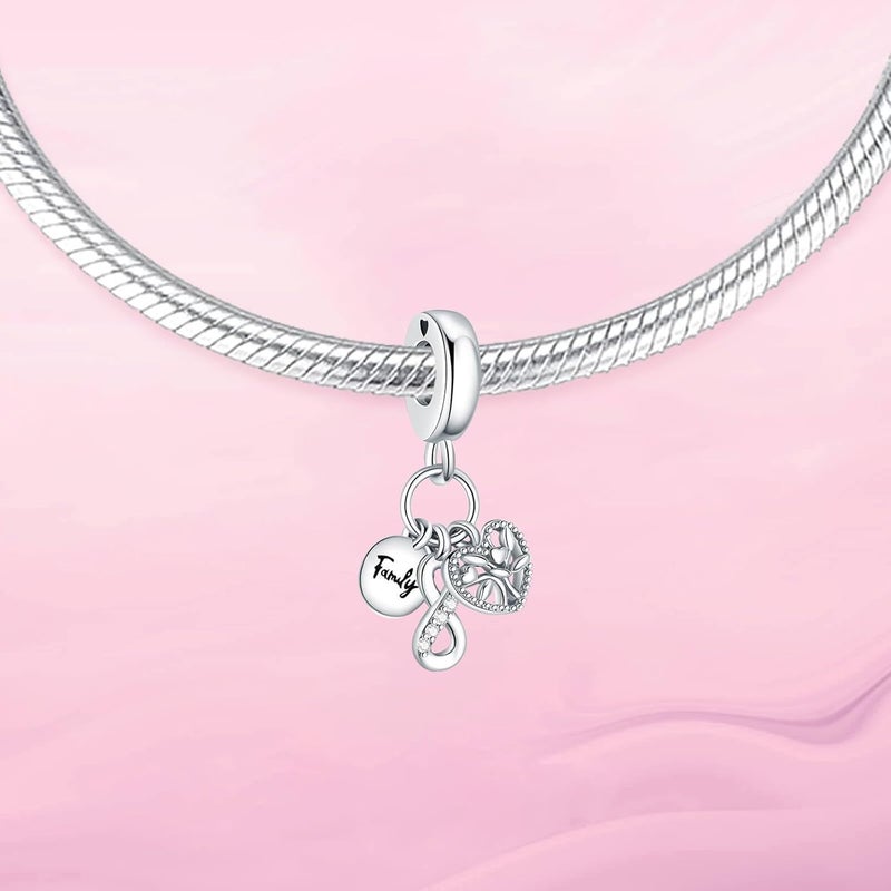 VALGACLS 925 Sterling Silver Family Love Mom Mouse Heart Charms for Bracelets Necklace Valentine's Day Mother's Day Jewelry Charm for Women - Image 1